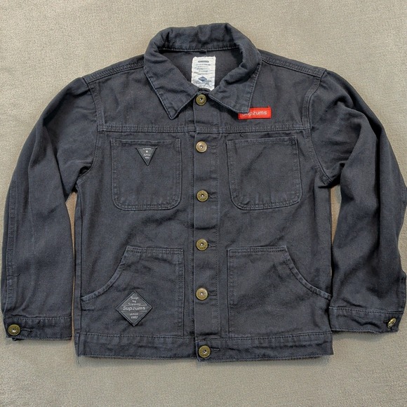 Supzums Denim Trucker Jacket Men M Black Washed Canvas Chore Utility Coat Pocket — photo 2